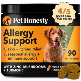 Pet Honesty Dog Allergy Itch Relief - Advanced Itch Supplement with Probiotics for Dogs - Immune Support & Skin Relief for Seasonal Allergies - Natural Itchy Skin & Paw Relief - (Peanut Butter, 90 Ct) | Pet Honesty