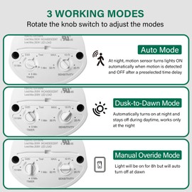 TREEWELL Motion Sensor, 180-Degree Replacement Motion Detector, Adjustable Time & Detection Sensitiity Up to 60 Feet Range, 3 Working Modes Pir Motion Sensor for Security Floodlight, White, UL Listed