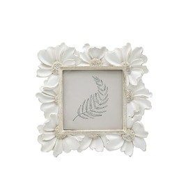 Marco de fotos pequeño clásico de 10.16 x 10.16 cm, pequeño marco de fotos cuadrado ornamentado blanco antiguo, para exhibición de mesa y pared, diseño floral decorativo, decoración retro del