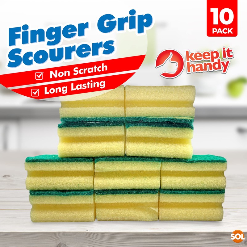 10pk Heavy Duty Sponge Scourer with Finger Grip | Sponges