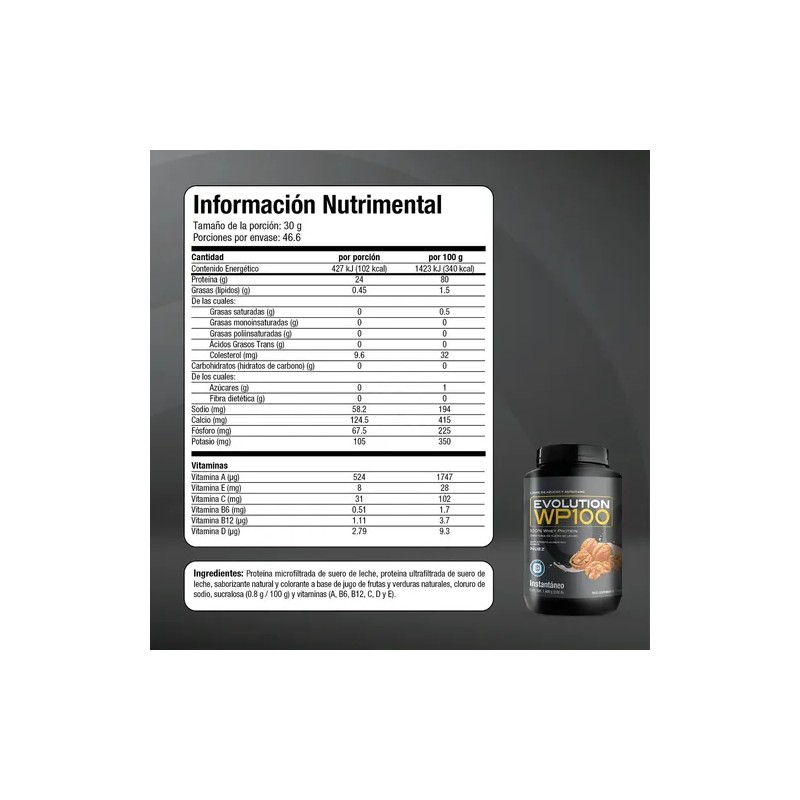 Evolution Wp100 Proteínas Suero De Leche Sabor Nuez 1400 G