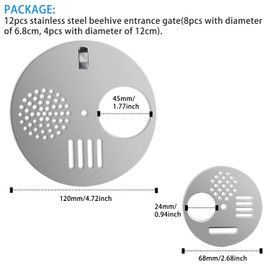 12Pcs 2 Sizes Stainless Steel Beehive Entrance Gate Beehive Entrance Disc Door Bee Nest Door Vent Beekeeping Accessory(Silver)