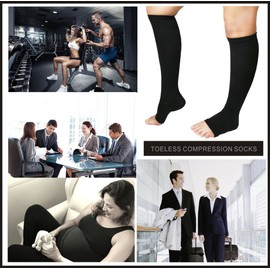 Open toe Toeless Compression Socks 3 Pairs for Women Men 15-20 mmHg Support Stockings Running Travel Pregnancy (L/XL, Nude)