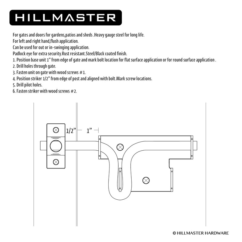 HILLMASTER Heavy Duty Slide Bolt Gate Latch with Padlock Hole,
