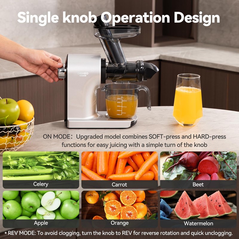 Juicer Machines,ORMEO HOME Cold Press Juicer with 3.60"Large Feed Chute