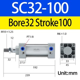 SC standard 32X100 Air cylinder Bore 32mm Stroke 100mm 4 inch Double action pneumatic cylinder long stroke