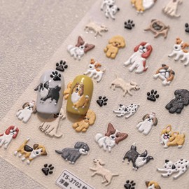 Dog Nail Stickers 5D Embossed Dog Nail Decals Luxury More Than 50 Pattern Design Dog Nail Art Stickers Self-Adhesive Nail Art Accessories Animal Nail Art Supplies for Women Manicure
