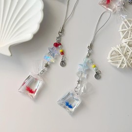 cioatu 1-4PCS Cute Phone Charms Aesthetic Y2K Cell Phone Charms Strap Pink Strawberry Butterfly Star PhoneCharm Y2K Accessories for Bag Keychain Airpods Camera Pendants Decor (Red & Blue Fish)