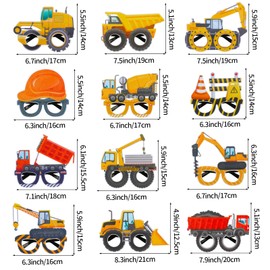 Waenerec Construction Party Favors 12PCS Construction Party Glasses with Tractor Excavator Dump Truck Plastic Construction Toys Gift for Kids Toddlers Construction Birthday Party Decorations Supplies