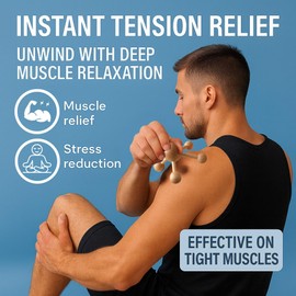 Natural Wood Handheld Massager - Relaxing Muscle Relief, Revitalizing Scrubbing Roller - Soothing Back & Body Therapy Tool - Bodycare Hand Spider - Mr Happy Wooden Ball Massager