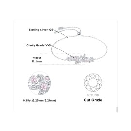 JewelryPalace Vintage Flowers Round Pink Cubic Zirconia Adjustable Link Bolo Bracelet for Women, 14k White Gold Plated 925 Sterling Silver Bracelet for Her, CZ Gemstone Jewelry Sets