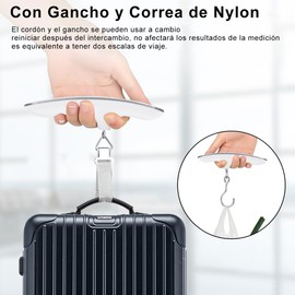 Bascula para Maletas Portatil 110lb / 50 kg, Bascula Digital Portatil de Alta Precisión, Báscula de Maletas de Viaje con Gancho Pantalla LCD Retroiluminación, para Mochilas Maletas o Equipaje de Mano