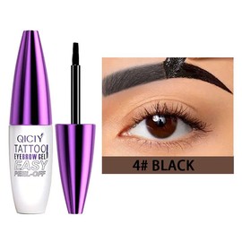 Easy Peel-Off Eyebrow Gel-Waterproof &Sweatproof, Long-Lasting Black or Brown TattooTint, Film Forming, Medium Coverage for All SkinTypes:_4#black