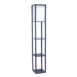 Maykoosh Eclectic Elegance Column Shelf Floor Lamp with Linen Shade, Navy