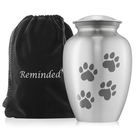 Reminded Pet Cremation Urns for Dog and Cat Ashes, Memorial Paw Print Urn - Medium Up to 70 Pounds Silver