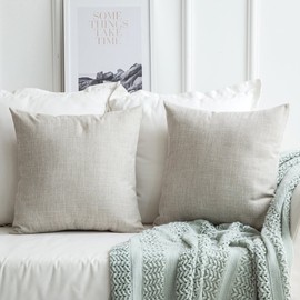 MIULEE Pack of 2 Decorative Throw Pillow Covers Farmhouse Linen Burlap Square Solid Throw Cushion Cover Pillowcase for Sofa Couch 24x24 Inch 60x60 cm Taupe