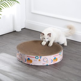 THE LICKER STORE CSR1010A Nelson 20.13" Modern Cardboard Round Bowl Cat Scratcher with Catnip, Light Pink/Multi