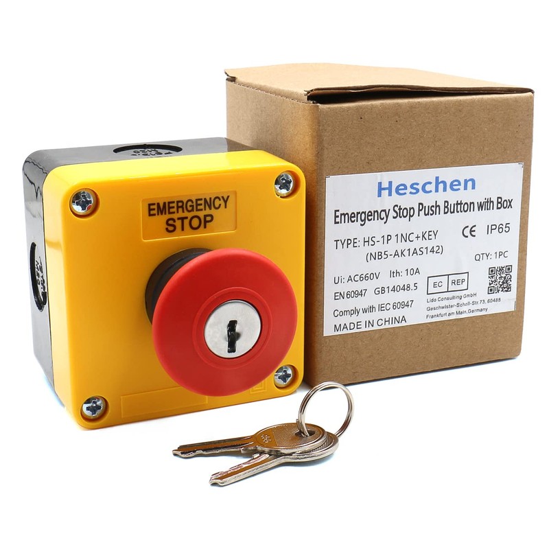Heschen Red Sign Weatherproof Emergency Stop Push Button Switch, 660V