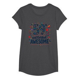 59 and Certified Awesome Birthday Gift for Seniors T-Shirt, Girls, Dark Heather Grey