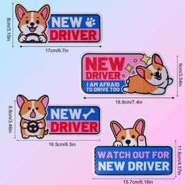 lasuroa 4pcs Funny Corgi New Driver Car Magnets, Cute Cartoon Dog Reflective Student Driver Signs Reusable Safety Warning Magnetic Bumper Stickers Car Decals for Beginner Novice Drivers Gifts