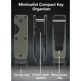 Gugxiom Metal Key Organiser, Compact Key Organiser, Mini Keyring for Men and Women, Secures 2 ~ 6 Keys, Army Green, L