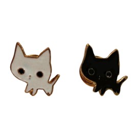 F NODE Black Cat White Cat Pin Badge Set of 2 Cat Pins Approx. 0.8 x 0.9 inches (2 x 2.4 cm) Cute Cat Loose Cat