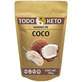 Harina de Coco Natural 500 g TODO KETO Alta en Fibra Baja en Carbohidratos Netos Sin Gluten Ideal para Repostería, Pan, Hotcakes y Tortillas Keto