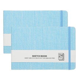 PATIKIL 8.3x5.5" Watercolor Sketchbook, 2Pcs 24 Sheet 300GSM/203lb Watercolor Paper Sketchbooks Acid Free Watercolor Journal Hardcover Artists Paper Pads for Painting, Light Blue