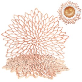 wiipara Set of 6 Place Mats, Washable, Modern Round Place Mats, Christmas Decorative Table Mat, Dining Table, Place Mat, Round for Home, Wedding (Pink Gold, with Coaster)