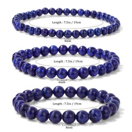 Lapis Lazuli Bracelet for Men Women4-6- 8mm Lapis Lazuli Crystal Bracelet Stretch Gemstone Bracelets Blue Beaded Bracelets Natural Stone Bracelet Lapis Lazuli Jewelry for Women Girls