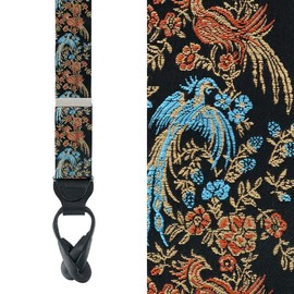 Birds of Prosperity Silk Button End Braces - Colour: Black