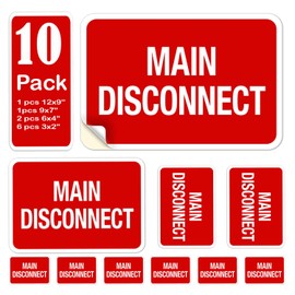 Littversions Assorted 10 Pack Main Disconnect Sticker Electrical Service Label Notice Emergency Sign Symbol Decal Marker Vinyl 12x9 9x12 9x7 7x9 6x4 4x6 3x2 2x3 10.7 3.5 inches Vinyl Waterproof Device