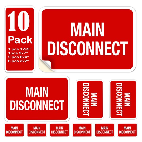 Littversions Assorted 10 Pack Main Disconnect Sticker Electrical Service Label