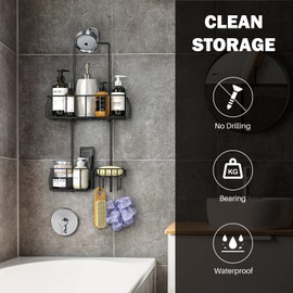 Epicano Shower Caddy Hanging, Anti-Swing Over Head Shower Caddy Rustproof with hooks for Towels, Sponge and more,White