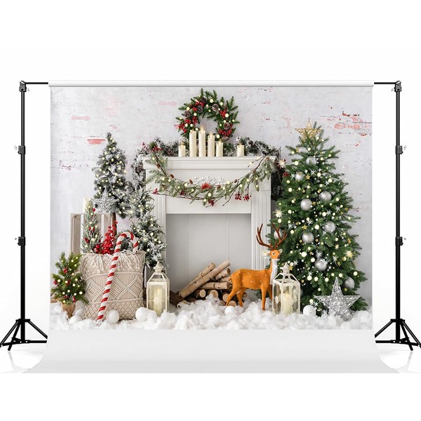 Kate 7×5ft Bokeh Bohemia Christmas Tree Photo Backdrop White Fireplace