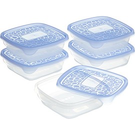 Curver 00469-862-00 Take-Away food storage container, Set of 5, 0.6 L transparent / Blue