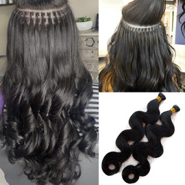 I Tip Hair Extensions Body Wave Real Human Hair I Tip Extension Natural Black 14 Inch Body Wave I Tips Keratin Human Hair Extensions for Black Women 100 Strands 50Grams