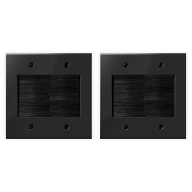 VCELINK 2 Gang Brush Wall Plate (Black, 2 Pack), Cable Pass Through Wire Hider for Cable Management, Compatible with Ethernet Cables, HDMI Cables & Home Theater Systems