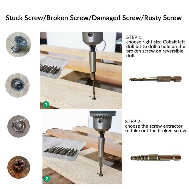 NordWolf 10-Piece Stubby Left Hand Reverse Drill Bit and Screw
