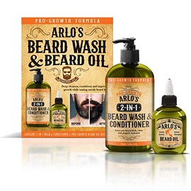 Arlo's Lavado y acondicionador para barba Pro-Growth 2 en 1, 12 oz con kit de 2 piezas de aceite para barba Pro-Growth