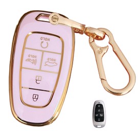 QIXIUBIA Pink for Hyundai Key Fob Cover with Keychain Fits for Hyundai Sonata Santa fe Tucson Palisade Cruz Ioniq Smart Key (5-Button)