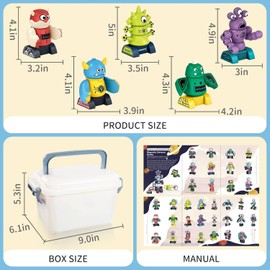 TEMI Magnetic Robot Toy for 3-5 Years Old Monster Blocks, Stackable Transformation Toy with Storage Box for Kids 3-7 Years