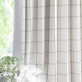 Vision Home Flax Linen Plaid Pinch Pleated Full Blackout Curtains Checkered Thermal Insulated Window Panels 95 inch for Bedroom Living Room Darkening Rustic Pinch Pleat Drapes with Hooks 40" Wx95 Lx2