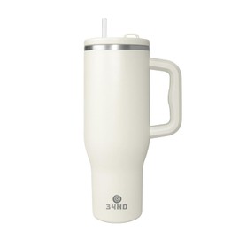 34HD 40 oz Vacuum Insulated Tumbler with Handle and Hidden Straw, Double-wall Stainless Steel Travel Mug, Leakproof Lid, Fits Cup Holder, BPA-Free, Keeps Drinks Hot & Cold To 12h, Vanilla Cloud