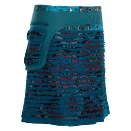 Vishes - Alternative Clothing - Wrap Skirt for Swaddling Poppers Flowers Mandala Sidebag, Black-Turquoise