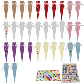 IKOPFLN Pack of 32 School Cones Girls Sugar Bag Small School Cones Boys Siblings School Cone Mini Sugar Bags Craft Set for Filling Nursery Bag with Sticker First Day of School Child