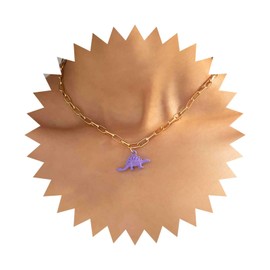 Cybche Boho Dinosaur Pendant Necklace Stegosaurus Dinosaur Necklace Yellow Dino Necklace Gold Paper Clip Chain Choker Necklace Dinosaur Dangle Necklace Jewellery for Women, Zinc, No Gemstone