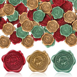 Whaline 60Pcs Christmas Wax Seal Stickers Santa Envelope Seal Stickers 3D Vintage Self-Adhesive Embossed Stickers for Xmas Invitation Greeting Cards, Burgundy Green Bronze