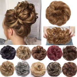 Hair Bun Extensions Messy Curly Wavy Hair Scrunchies Hairpieces Synthetic Donut Updo Hair Pieces Ponytail Extensions Light Bleach Blonde Highlight