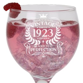 101st Birthday Gift Vintage 1923 Aged to Perfection Engraved Large Gin Glass Present for 101 Year Old Etched 645ml Gin Goblet